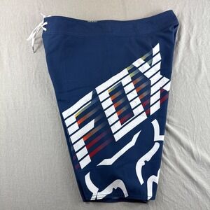 Fox Racing Swim Trunks Men's 32 Blue Drawstring Unlined Shorts Beach Outdoors